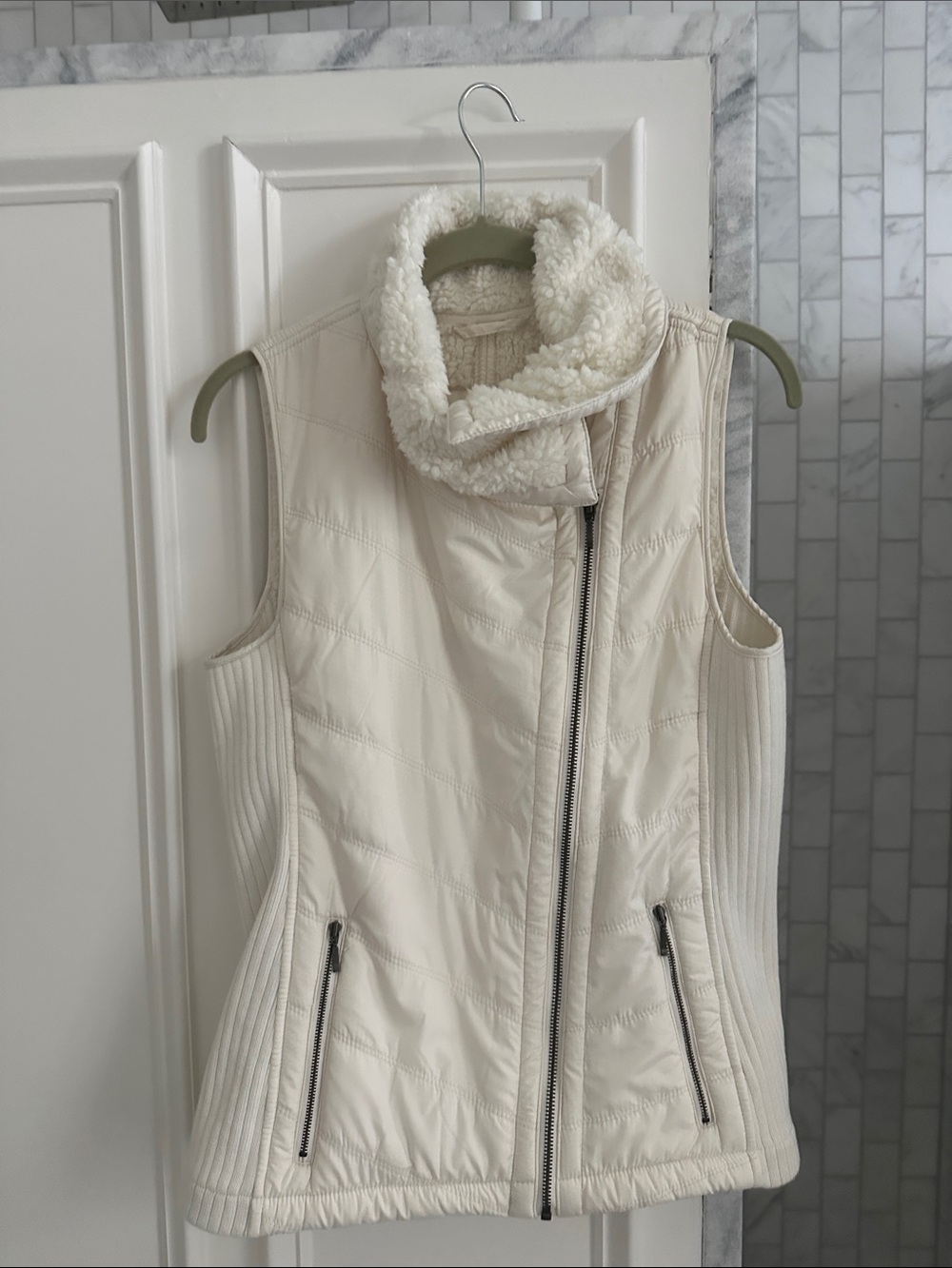 Prana Ivory Quilted Sherpa-Collar Vest